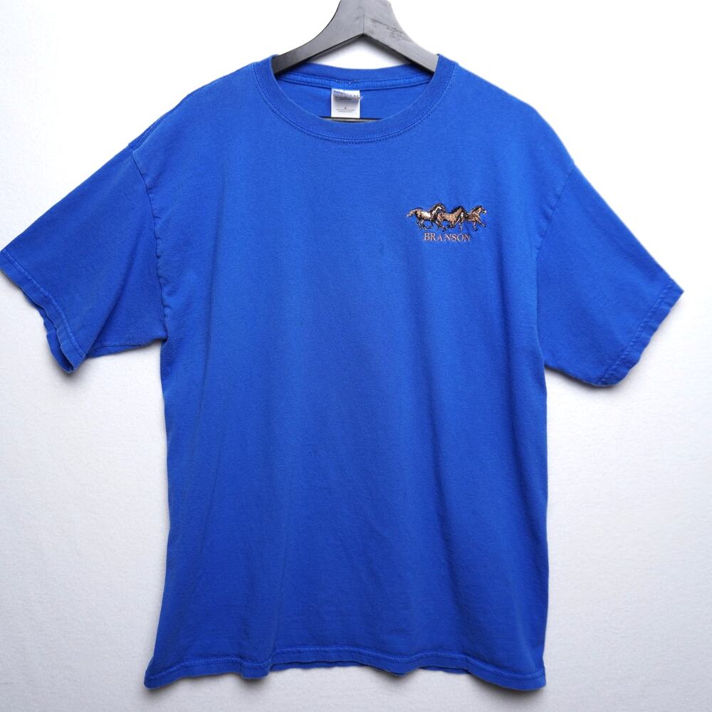 Gildan‎ 100% Cotton Blue Branson Missouri Horse Embroidered T-Shirt L